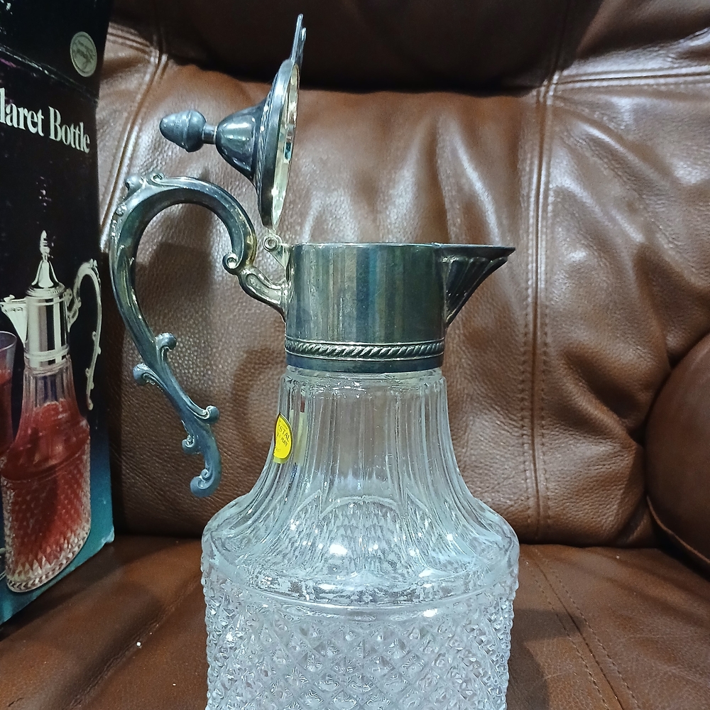 Glass and Silver-Tone Claret Bottle- Clear